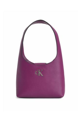 CK Jeans γυναικεία τσάντα ώμου ribbed με μεταλλικό λογότυπο - K60K611212 Μοβ ONE SIZE